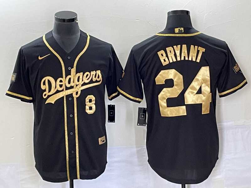 Mens Los Angeles Dodgers Front #8 Back #24 Kobe Bryant Black Gold Cool Base Stitched Baseball Jersey